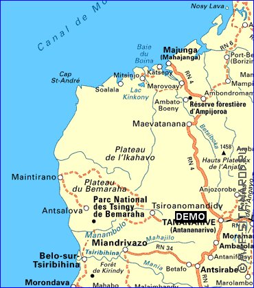 mapa de de estradas Madagascar