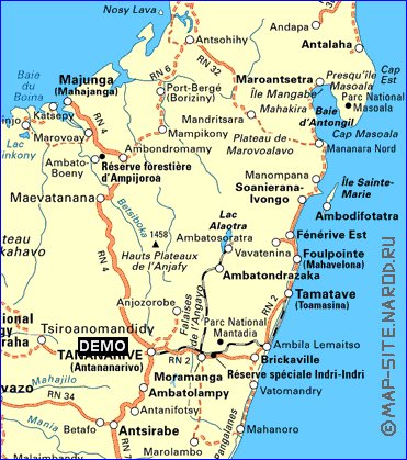mapa de de estradas Madagascar