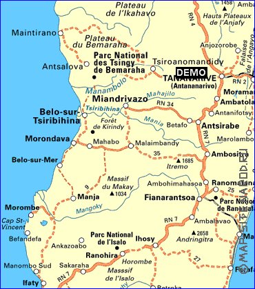 mapa de de estradas Madagascar