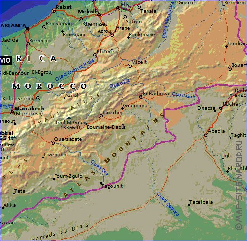 Fisica mapa de Marrocos em ingles