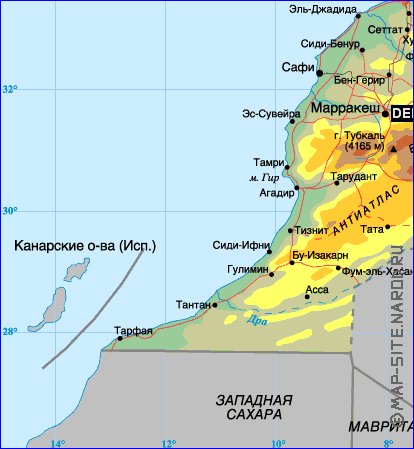 Physique carte de Maroc