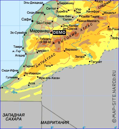 Physique carte de Maroc