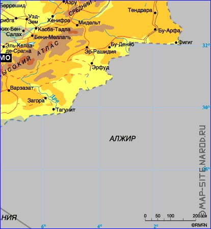 Physique carte de Maroc