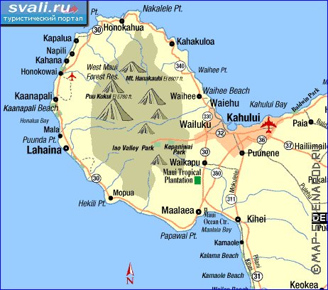 mapa de de estradas Maui em ingles