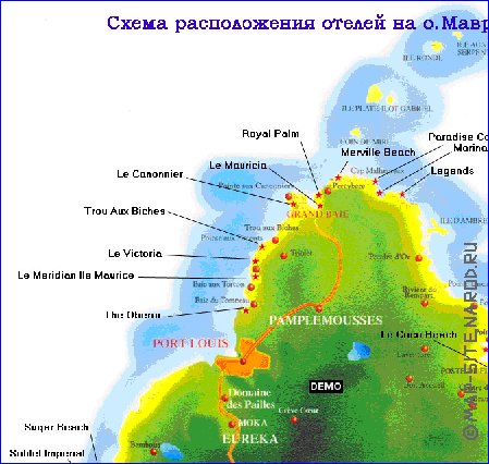 carte de Maurice en anglais