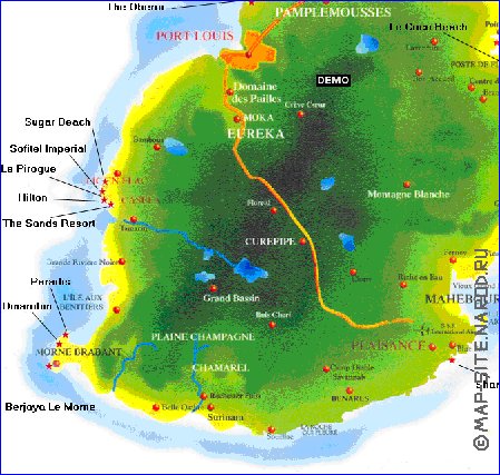 carte de Maurice en anglais