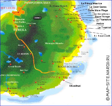 carte de Maurice en anglais