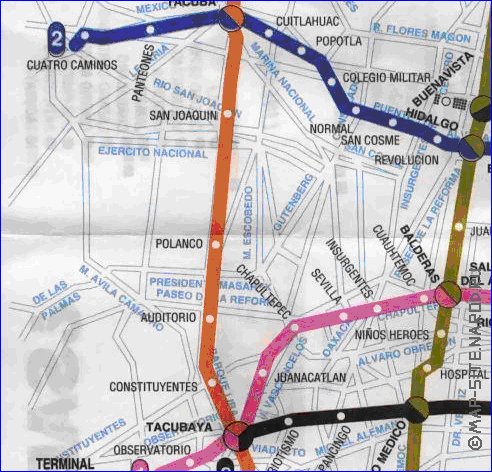 Transporte mapa de Cidade do Mexico