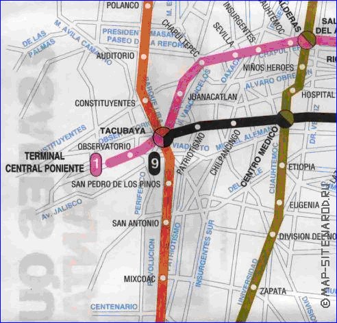 Transporte mapa de Cidade do Mexico