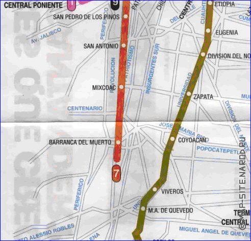 Transporte mapa de Cidade do Mexico