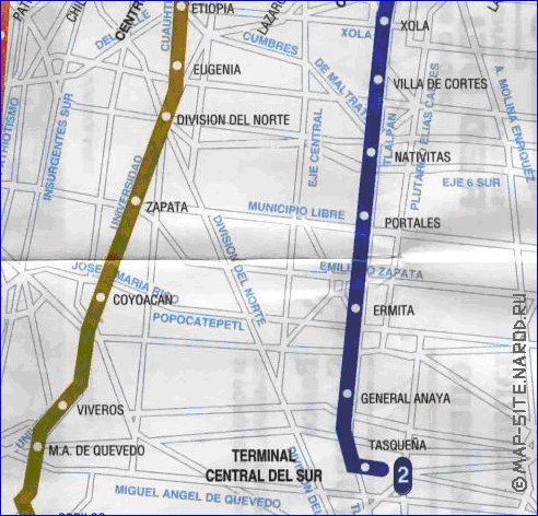 Transporte mapa de Cidade do Mexico