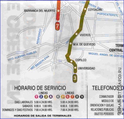 Transporte mapa de Cidade do Mexico