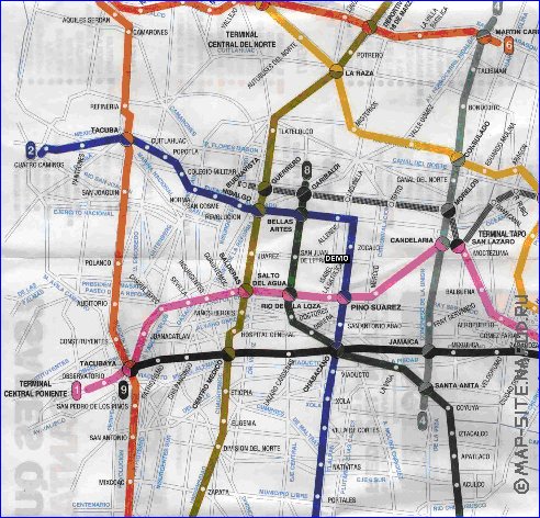 Transporte mapa de Cidade do Mexico