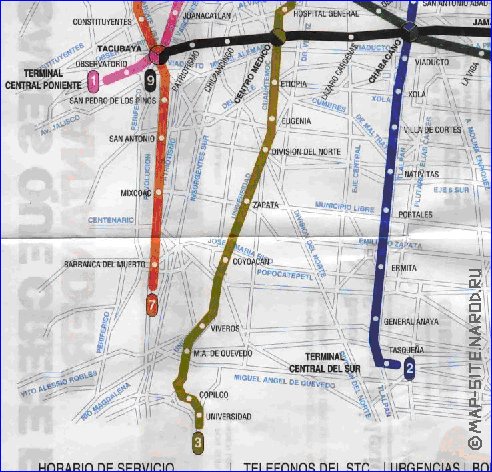 Transporte mapa de Cidade do Mexico