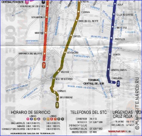 Transporte mapa de Cidade do Mexico