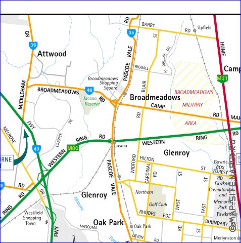 mapa de Melbourne em ingles