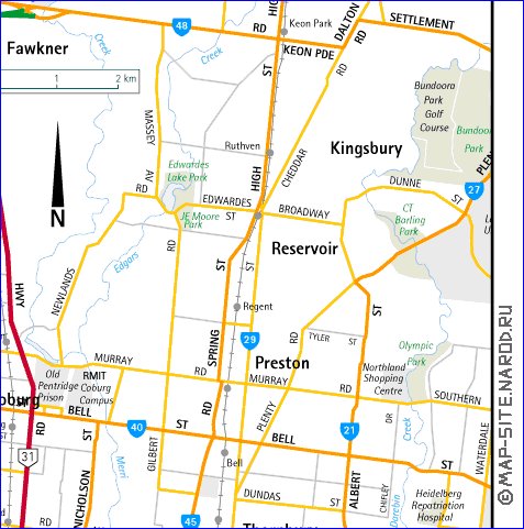 carte de Melbourne en anglais