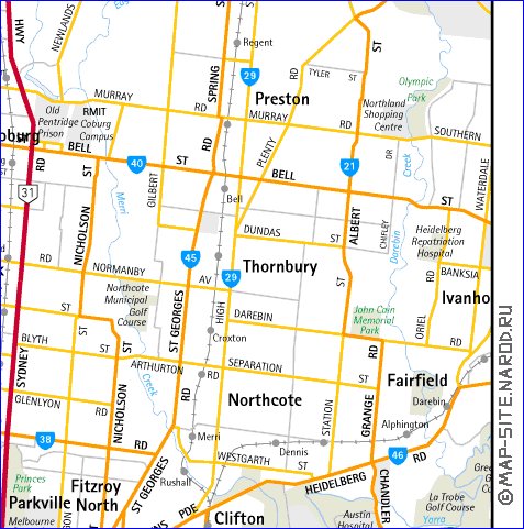 mapa de Melbourne em ingles