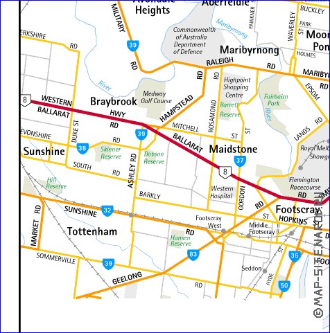 mapa de Melbourne em ingles