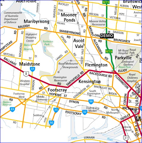 mapa de Melbourne em ingles