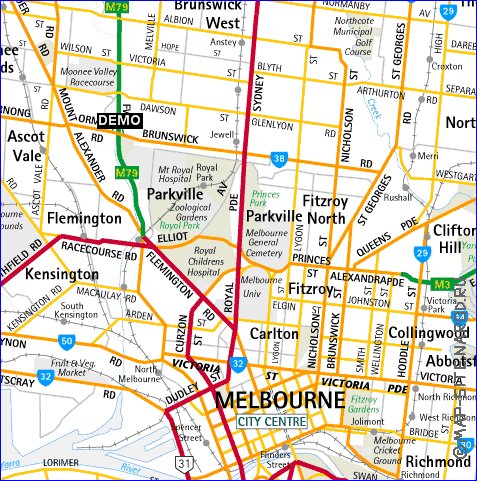 mapa de Melbourne em ingles