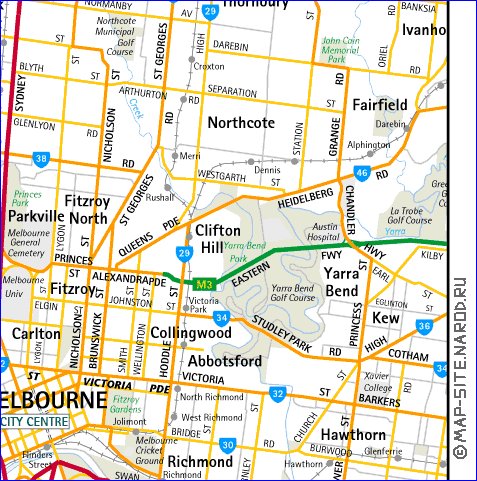 carte de Melbourne en anglais