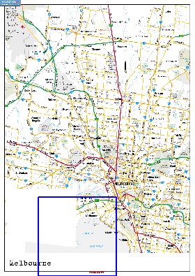 mapa de Melbourne em ingles