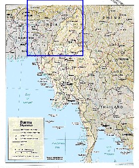 Administrativa mapa de Myanmar em ingles