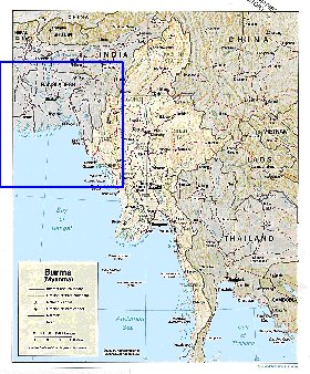 Administrativa mapa de Myanmar em ingles