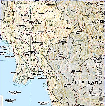 Administratives carte de Myanmar en anglais