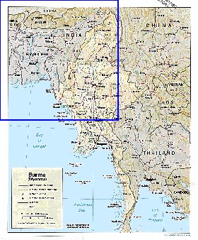 Administrativa mapa de Myanmar em ingles