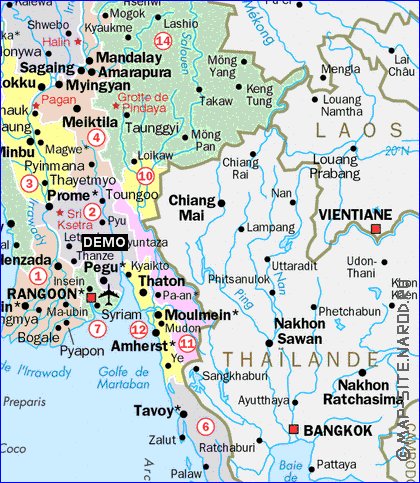 Administrativa mapa de Myanmar em frances