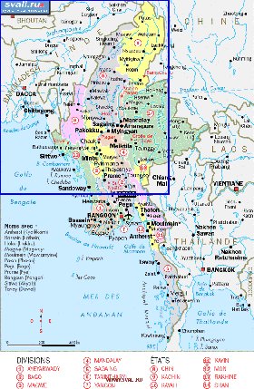 Administrativa mapa de Myanmar em frances