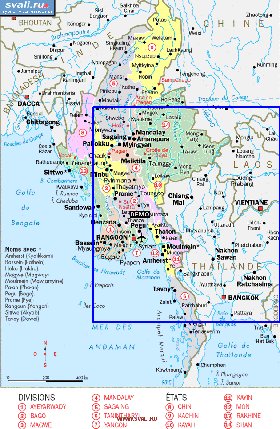 Administrativa mapa de Myanmar em frances