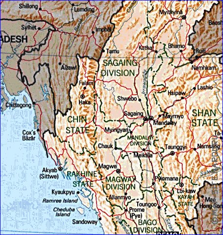Administrativa mapa de Myanmar