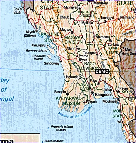 Administratives carte de Myanmar