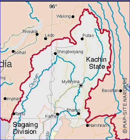 carte de Myanmar en anglais