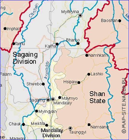 carte de Myanmar en anglais
