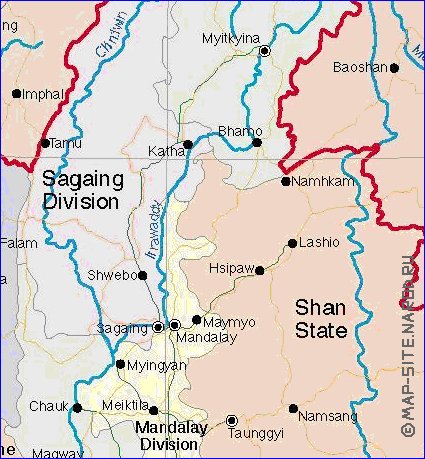 mapa de Myanmar em ingles