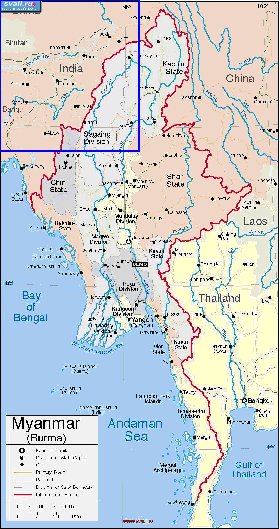 mapa de Myanmar em ingles