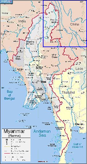 mapa de Myanmar em ingles