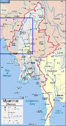 mapa de Myanmar em ingles