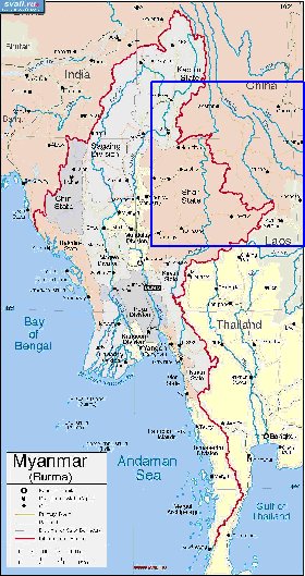 carte de Myanmar en anglais