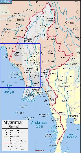 mapa de Myanmar em ingles