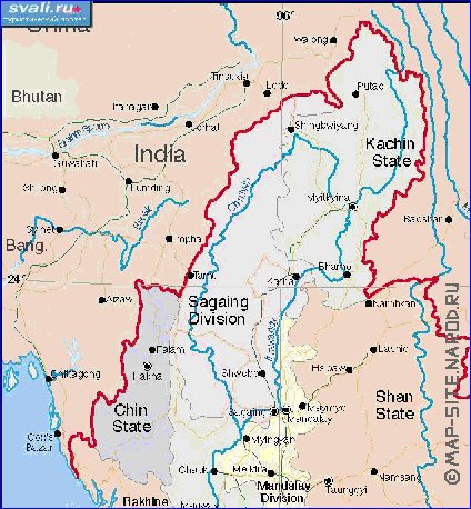 mapa de Myanmar em ingles