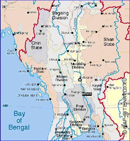 carte de Myanmar en anglais