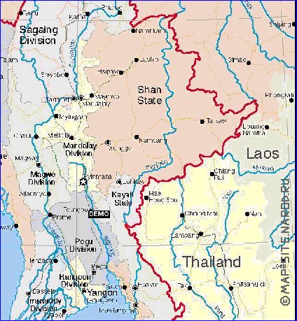 carte de Myanmar en anglais