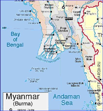 carte de Myanmar en anglais