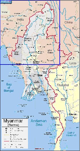 mapa de Myanmar em ingles