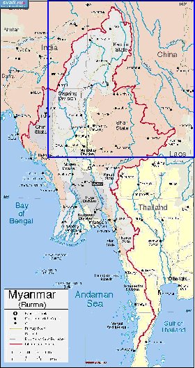 carte de Myanmar en anglais